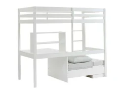 Vente-unique Kinderbed-Hoogslaper Goliath Ii Met Bureau, Bedbank En Opbergruimte - 90 X 200 Cm - Massief Grenen - Gebleekt