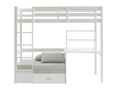 Vente-unique Kinderbed-Hoogslaper Goliath Ii Met Bureau, Bedbank En Opbergruimte - 90 X 200 Cm - Massief Grenen - Gebleekt