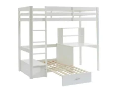 Vente-unique Kinderbed-Hoogslaper Goliath Ii Met Bureau, Bedbank En Opbergruimte - 90 X 200 Cm - Massief Grenen - Gebleekt