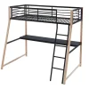 Vente-unique Kinderbed Hoogslaper-Hoogslaper Malicia - 90 X 190 Cm - Met Hoekbureau - Zwart En Eiken