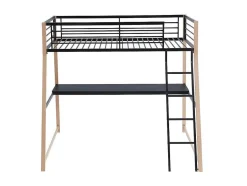 Vente-unique Kinderbed Hoogslaper-Hoogslaper Malicia - 90 X 190 Cm - Met Hoekbureau - Zwart En Eiken