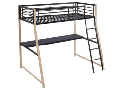 Vente-unique Kinderbed Hoogslaper-Hoogslaper Malicia - 90 X 190 Cm - Met Hoekbureau - Zwart En Eiken