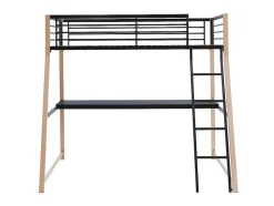 Vente-unique Kinderbed Hoogslaper-Hoogslaper Malicia - 90 X 190 Cm - Met Hoekbureau - Zwart En Eiken