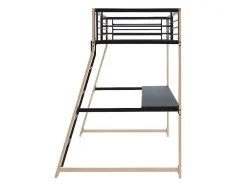 Vente-unique Kinderbed Hoogslaper-Hoogslaper Malicia - 90 X 190 Cm - Met Hoekbureau - Zwart En Eiken
