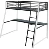 Vente-unique Kinderbed Hoogslaper-Hoogslaper Malicia - 90 X 190 Cm - Met Hoekbureau - Zwart En Wit + Matras