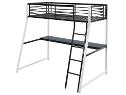 Vente-unique Kinderbed Hoogslaper-Hoogslaper Malicia - 90 X 190 Cm - Met Hoekbureau - Zwart En Wit + Matras