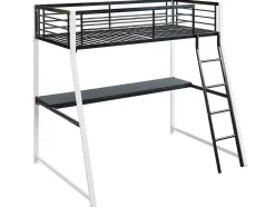 Vente-unique Kinderbed Hoogslaper-Hoogslaper Malicia - 90 X 190 Cm - Met Hoekbureau - Zwart En Wit + Matras