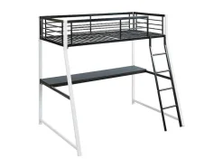Vente-unique Kinderbed Hoogslaper-Hoogslaper Malicia - Bed 90 X 190 Cm - Ingebouwd Bureau - Zwart En Wit
