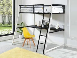 Vente-unique Kinderbed Hoogslaper-Hoogslaper Malicia - Bed 90 X 190 Cm - Ingebouwd Bureau - Zwart En Wit