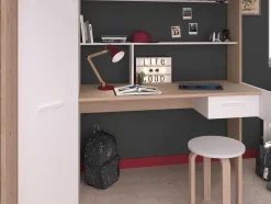 Vente-unique Kinderbed Hoogslaper-Hoogslaper Met Bureau En Kast - 90 X 200 Cm - Wit En Naturel - Auckland