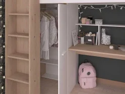 Vente-unique Kinderbed Hoogslaper-Hoogslaper Met Bureau En Kast - 90 X 200 Cm - Wit En Naturel - Auckland