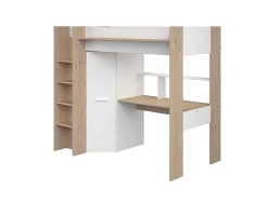 Vente-unique Kinderbed Hoogslaper-Hoogslaper Met Bureau En Kast - 90 X 200 Cm - Wit En Naturel - Auckland
