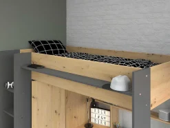 Vente-unique Kinderbed Hoogslaper-Hoogslaper Met Bureau En Kast - 90X200Cm - Naturel En Antraciet + Matras - Auckland