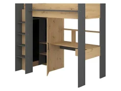 Vente-unique Kinderbed Hoogslaper-Hoogslaper Met Bureau En Kast - 90X200Cm - Naturel En Antraciet + Matras - Auckland