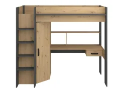 Vente-unique Kinderbed Hoogslaper-Hoogslaper Met Bureau En Kast - 90X200Cm - Naturel En Antraciet + Matras - Auckland
