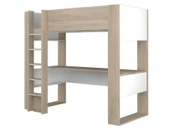 Vente-unique Kinderbed Hoogslaper-Hoogslaper Met Bureau En Opbergruimte - 90 X 200 Cm - Eik En Wit + Matras - Noah Ii