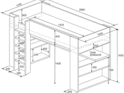 Vente-unique Kinderbed Hoogslaper-Hoogslaper Met Bureau En Opbergruimte - 90 X 200 Cm - Eik En Wit + Matras - Noah Ii