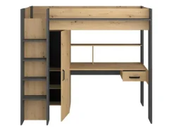 Vente-unique Kinderbed Hoogslaper-Hoogslaper Met Bureau En Kast - 90X200Cm - Naturel En Antraciet - Auckland