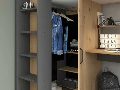 Vente-unique Kinderbed Hoogslaper-Hoogslaper Met Bureau En Kast - 90X200Cm - Naturel En Antraciet - Auckland