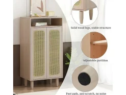 ModernLuxe Schoenenkast-Houten Schoenenkast - 2 Rotan Deuren En 3 Verstelbare Interne Planken - Naturel
