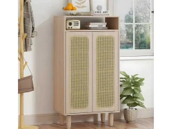 ModernLuxe Schoenenkast-Houten Schoenenkast - 2 Rotan Deuren En 3 Verstelbare Interne Planken - Naturel