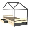Vente-unique Kinderbed-Hutbed Elfia - 2 Laden - 90 X 190 Cm - Massief Grenen - Naturel En Zwart
