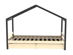 Vente-unique Kinderbed-Hutbed Elfia - 2 Laden - 90 X 190 Cm - Massief Grenen - Naturel En Zwart