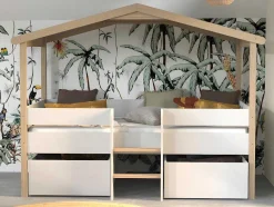 Vente-unique Kinderbed-Hutbed Sarosi Met Laden - 90 X 190 Cm - Linden - Wit En Eiken