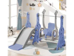 Vente-unique Spel Voor Buiten-4-In-1 Glijbaan Met Schommel En Basketbalstandaard Voor Kinderen, Klimladder, Voor Binnen En Buiten, Blauw
