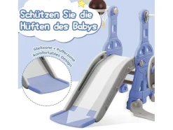 Vente-unique Spel Voor Buiten-4-In-1 Glijbaan Met Schommel En Basketbalstandaard Voor Kinderen, Klimladder, Voor Binnen En Buiten, Blauw