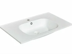Shower & Design Wastafel-Inbouwwastafel In Hars Met Steenlook - Wit - L80 X B46 Cm - Okiwa