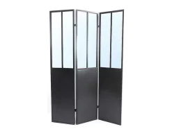 OZAIA Kamerscherm-Kamerscherm Met Spiegel Coventry - Industriele Stijl - Metaal - H180Xl122Cm - Zwart