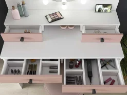 Vente-unique Kaptafels-Kaptafel Gabriela - Spiegel Met Ledverlichting En Opbergruimtes - Wit En Roze