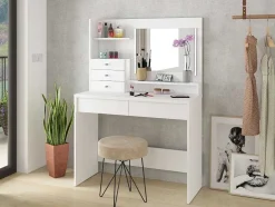 Vente-unique Kaptafels-Kaptafel Giuliana - Spiegel + Ledverlichting En Opbergruimte - Wit