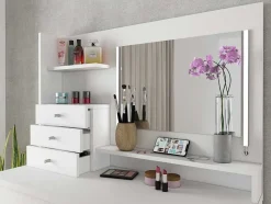Vente-unique Kaptafels-Kaptafel Giuliana - Spiegel + Ledverlichting En Opbergruimte - Wit