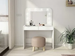 Vente-unique Kaptafels-Kaptafel Jospehine - Led-Spiegel En Opbergruimte - Wit