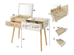 ModernLuxe Kaptafels-Kaptafel Met Opbergspiegel, 3 Laden, Meerdere Opbergvakken, Grote Opbergcapaciteit - Naturel (Kruk Niet Inbegrepen)