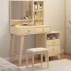 ModernLuxe Kaptafels-Kaptafel Met Spiegel - 4 Open Vakken En 4 Grote Lades - Naturel (Kruk Niet Inbegrepen)