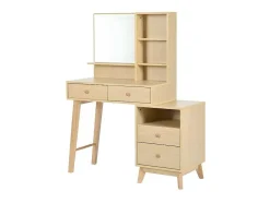 ModernLuxe Kaptafels-Kaptafel Met Spiegel - 4 Open Vakken En 4 Grote Lades - Naturel (Kruk Niet Inbegrepen)