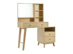 ModernLuxe Kaptafels-Kaptafel Met Spiegel - 4 Open Vakken En 4 Grote Lades - Naturel (Kruk Niet Inbegrepen)