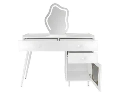 ModernLuxe Kaptafels-Kaptafel Met Spiegel En Led-Verlichting - 2 Lades En Een Uitneembare Kast - Wit (Kruk Niet Inbegrepen)