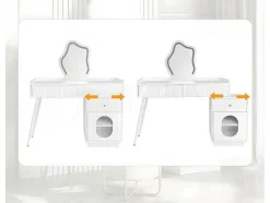 ModernLuxe Kaptafels-Kaptafel Met Spiegel En Led-Verlichting - 2 Lades En Een Uitneembare Kast - Wit (Kruk Niet Inbegrepen)