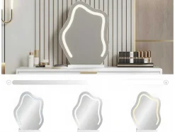 ModernLuxe Kaptafels-Kaptafel Met Spiegel En Led-Verlichting - 2 Lades En Een Uitneembare Kast - Wit (Kruk Niet Inbegrepen)