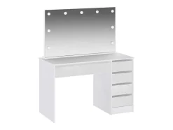 Vente-unique Kaptafels-Kaptafel Met Spiegel En Ledverlichting - 5 Lades - Glanzend Wit - Jenemi