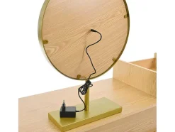 ModernLuxe Kaptafels-Kaptafel Met Spiegel En Led-Verlichting - 3 Lades En Een Zijkastje - Naturel (Kruk Niet Inbegrepen)