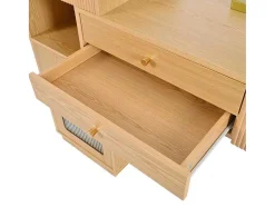 ModernLuxe Kaptafels-Kaptafel Met Spiegel En Led-Verlichting - 3 Lades En Een Zijkastje - Naturel (Kruk Niet Inbegrepen)
