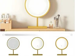 ModernLuxe Kaptafels-Kaptafel Met Spiegel En Led-Verlichting - 3 Lades En Een Zijkastje - Naturel (Kruk Niet Inbegrepen)