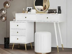 ModernLuxe Kaptafels-Kaptafel Met Spiegel En Led-Verlichting - 2 Lades En Een Uitneembare Kast - Wit (Kruk Niet Inbegrepen)