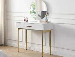 PASCAL MORABITO Kaptafels-Kaptafel Met Spiegel En Lade - Mdf En Metaal - Wit Gelakt En Goudkleurig - Vonali Van
