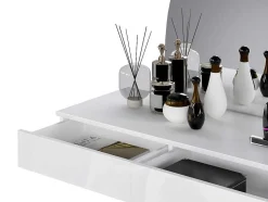 Vente-unique Kaptafels-Kaptafel Met Spiegel En Ledverlichting - 2 Lades - Glanzend Wit - Jineza